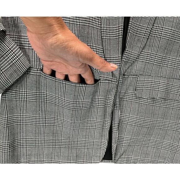 Shine Star Grey Micro Plaid Open Front Slouchy Blazer Functional Pockets Medium - Picture 9 of 10